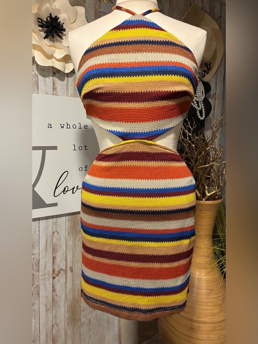 Striped Halter Cutout Knit Dress - Multicolor
